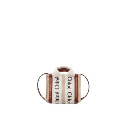 CHLOE WOODY NANO TOTE WHITE AND BROWN