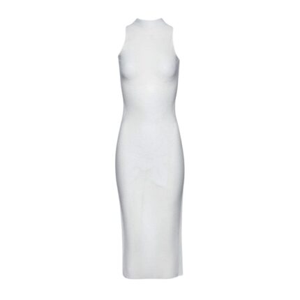 MAGDA BUTRYM ROSE KNIT NECK MIDI DRESS IN WHITE
