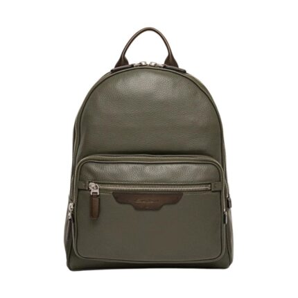 SANTONI GREEN TUMBLED LEATHER BACKPACK