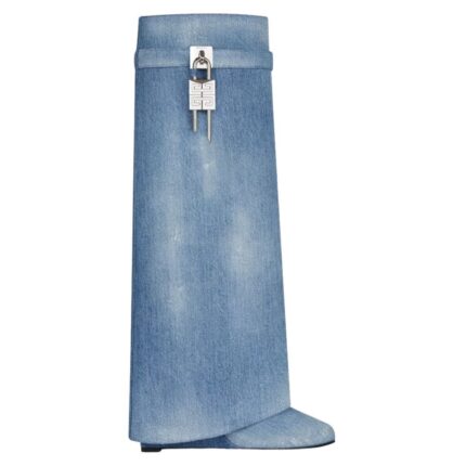 GIVENCHY SHARK LOCK BOOTS IN WASHED DENIM