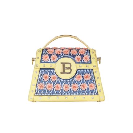 BALMAIN B-BUZZ DYNASTY BAG EMBROIDERED WITH GRID AND ROSES